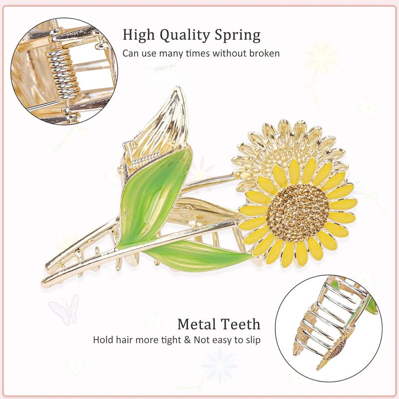 ADULLPONY 3 Pcs Metal Flower Claw Clip Set - Rose, Daisy, and Sunflower Large Hair Clips for Strong Hold on Women's Thick Hair - Image 3